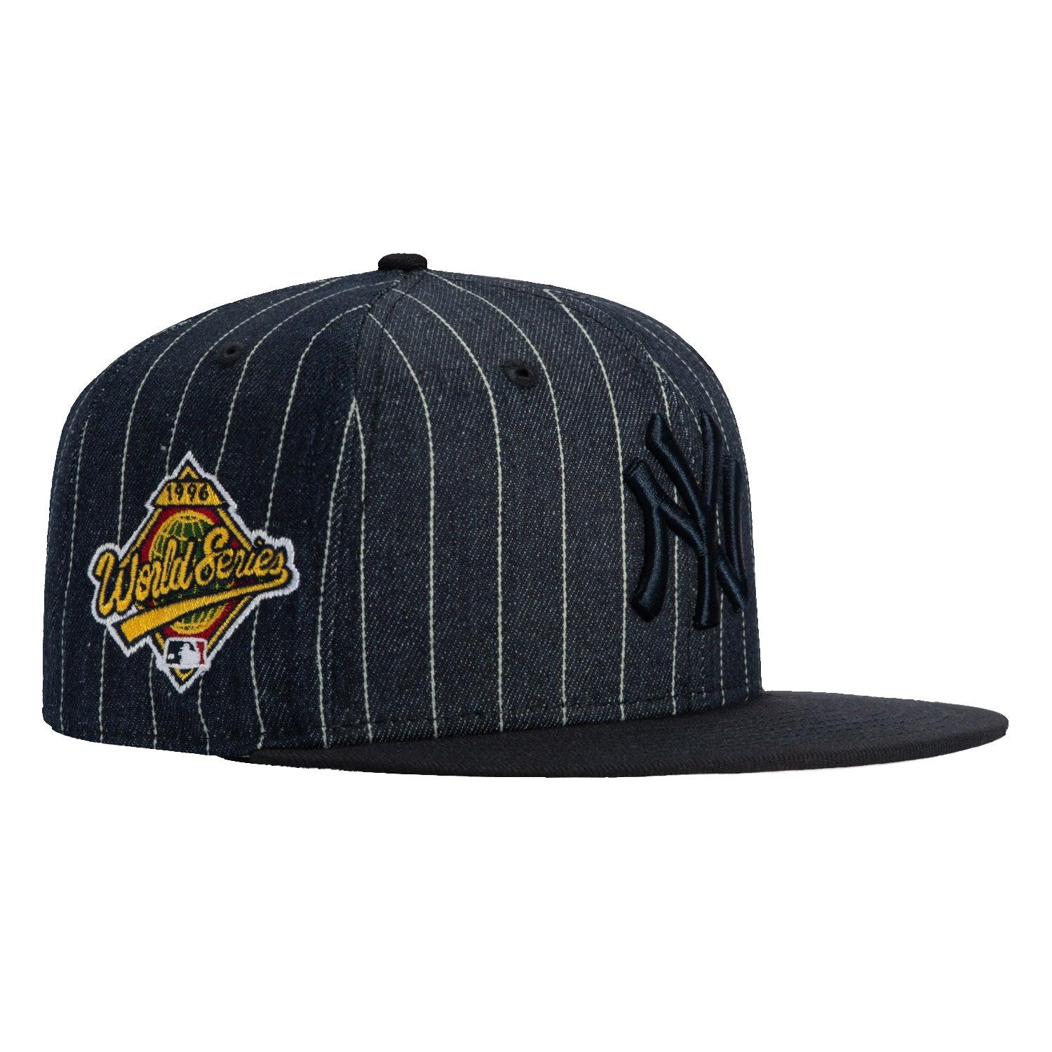 New Era 59Fifty Denim Pinstripe New York Yankees 1996 World Series Patch Hat - Navy Blue Baseball Cap for Men - Perfect for Games, Collecting & Streetwear Fashion