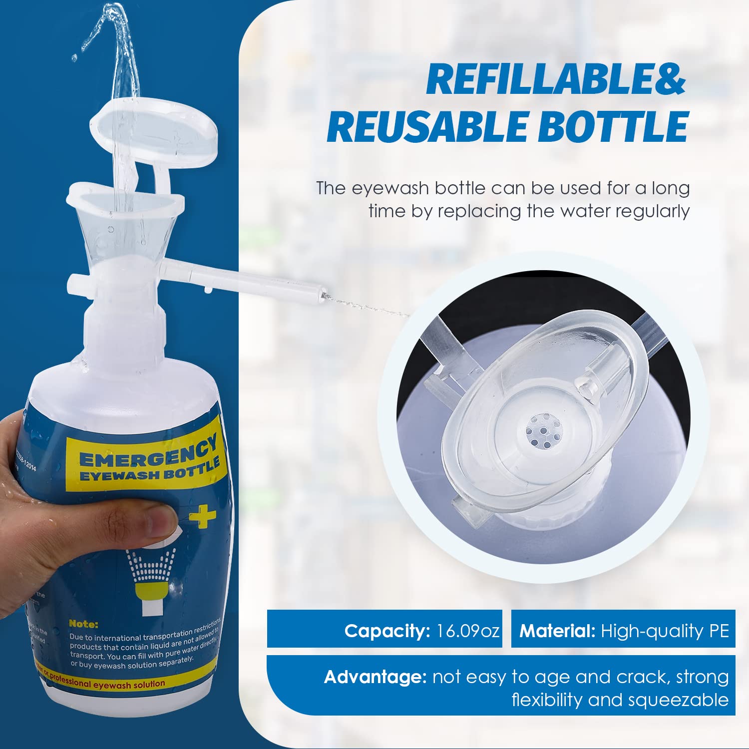 Portable Emergency Eyewash Station Kit with Wall Mount & 16.09oz Eyewash Bottles - Self-Contained First Aid Eye Wash Unit with Mirror - Ideal for Labs, Workshops, and Industrial Safety Use