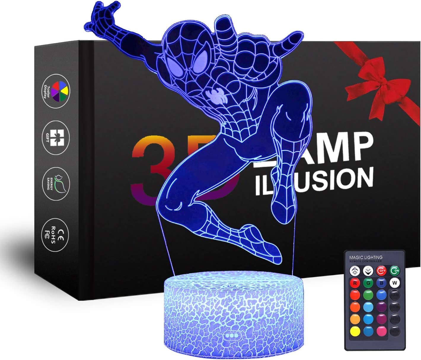 XXMANX 3D Night Light for Kids & Adults - 7 Color Changing LED Bedside Lamp with Remote & Smart Touch Control | Perfect Night Light for Boys Room, Nursery, Bedroom Decor & Christmas Gifts