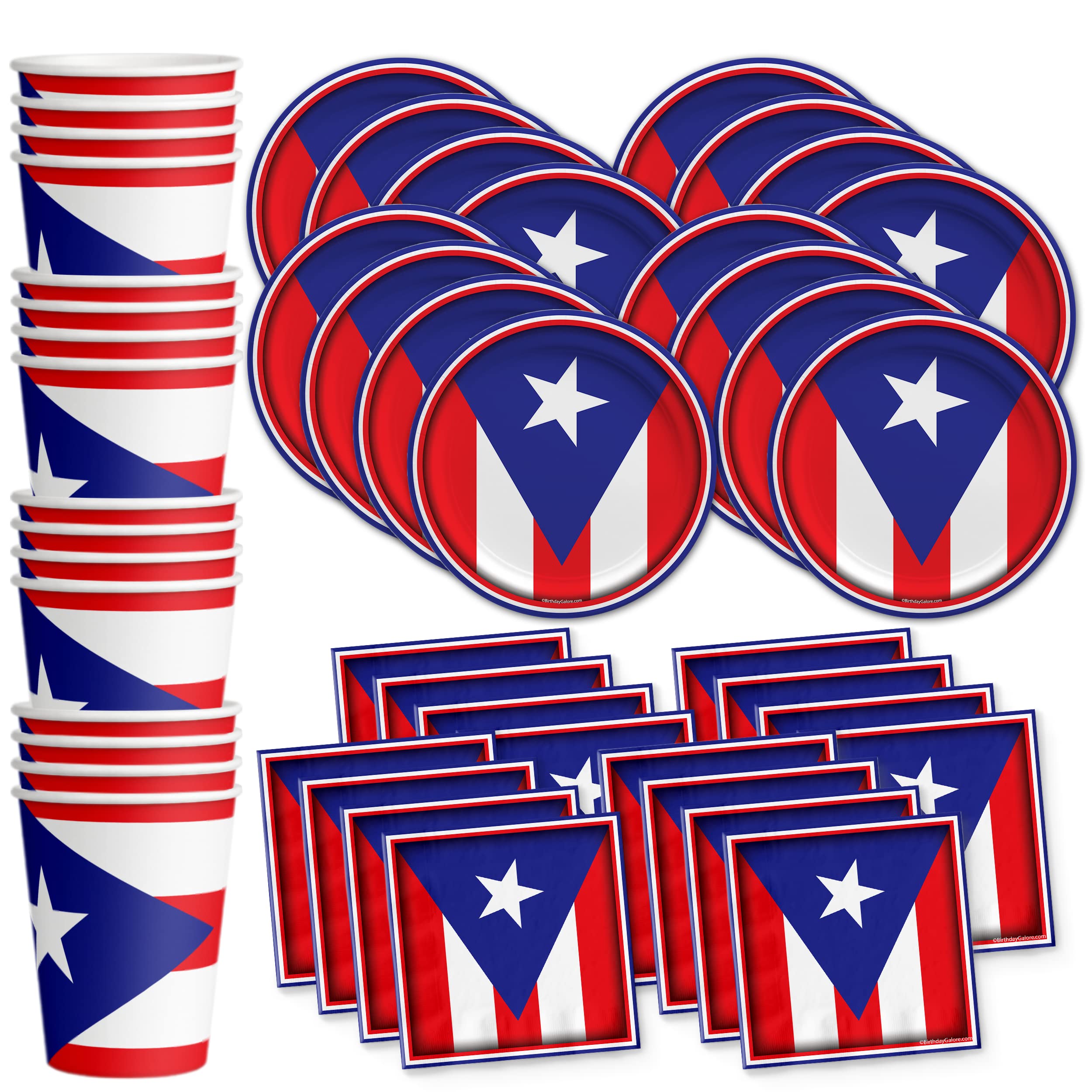 Puerto Rico Flag Themed Birthday Party Supplies Set - 16-Piece Tableware Kit with Plates, Napkins & Cups for Patriotic Celebrations & National Events