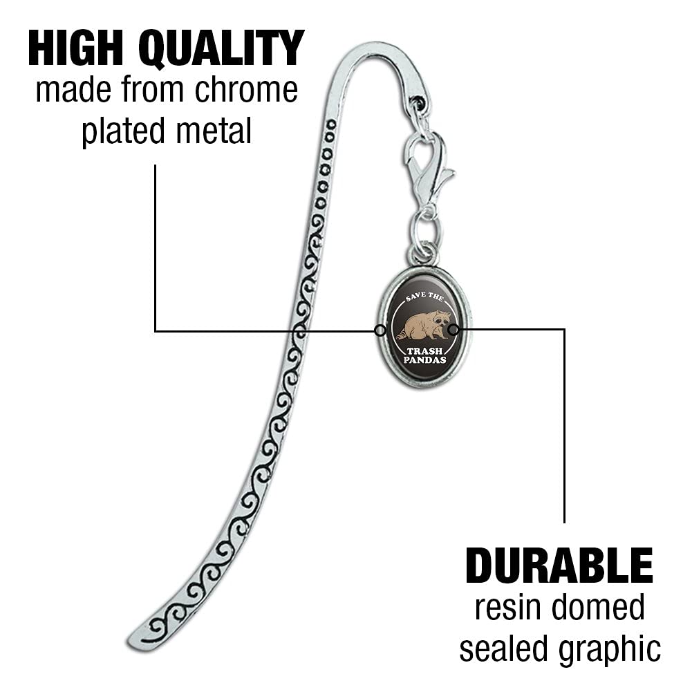 Save The Trash Pandas Raccoons Funny Metal Bookmark - Novelty Page Marker with Oval Charm - Perfect Gift for Book Lovers & Animal Enthusiasts