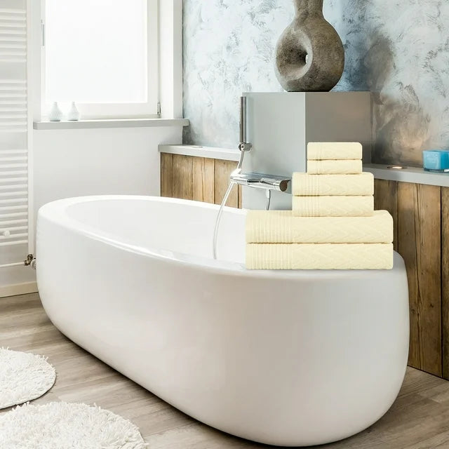 Premium 6-Piece Chevron Cotton Bath Towel Set - Soft, Absorbent & Quick-Drying - Perfect for Bathroom, Spa, Gym & Beach Use