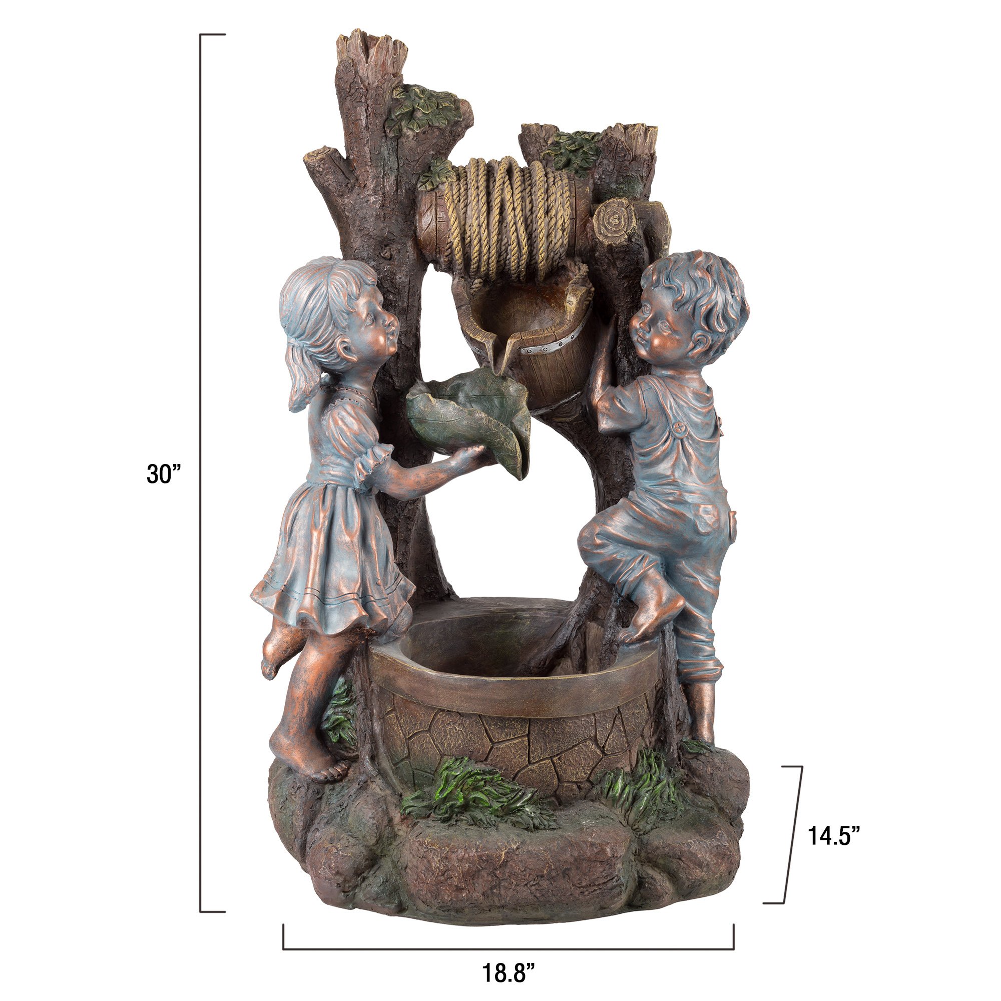 Pure Garden Antique Bronze Outdoor Water Fountain with LED Lights for Patio & Garden Relaxation