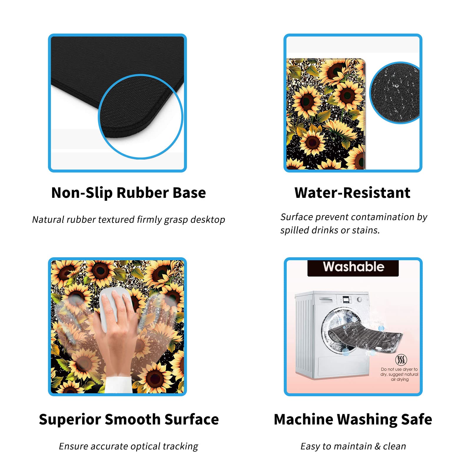 XXL Gaming Mouse Pad with Stitched Edges - 31.5x11.8 Inch Large Extended Mouse Mat, Non-Slip Base Desk Mat for Keyboard & Mouse, Vibrant Sunflower Design - Perfect for Gaming, Office & Home Workspace