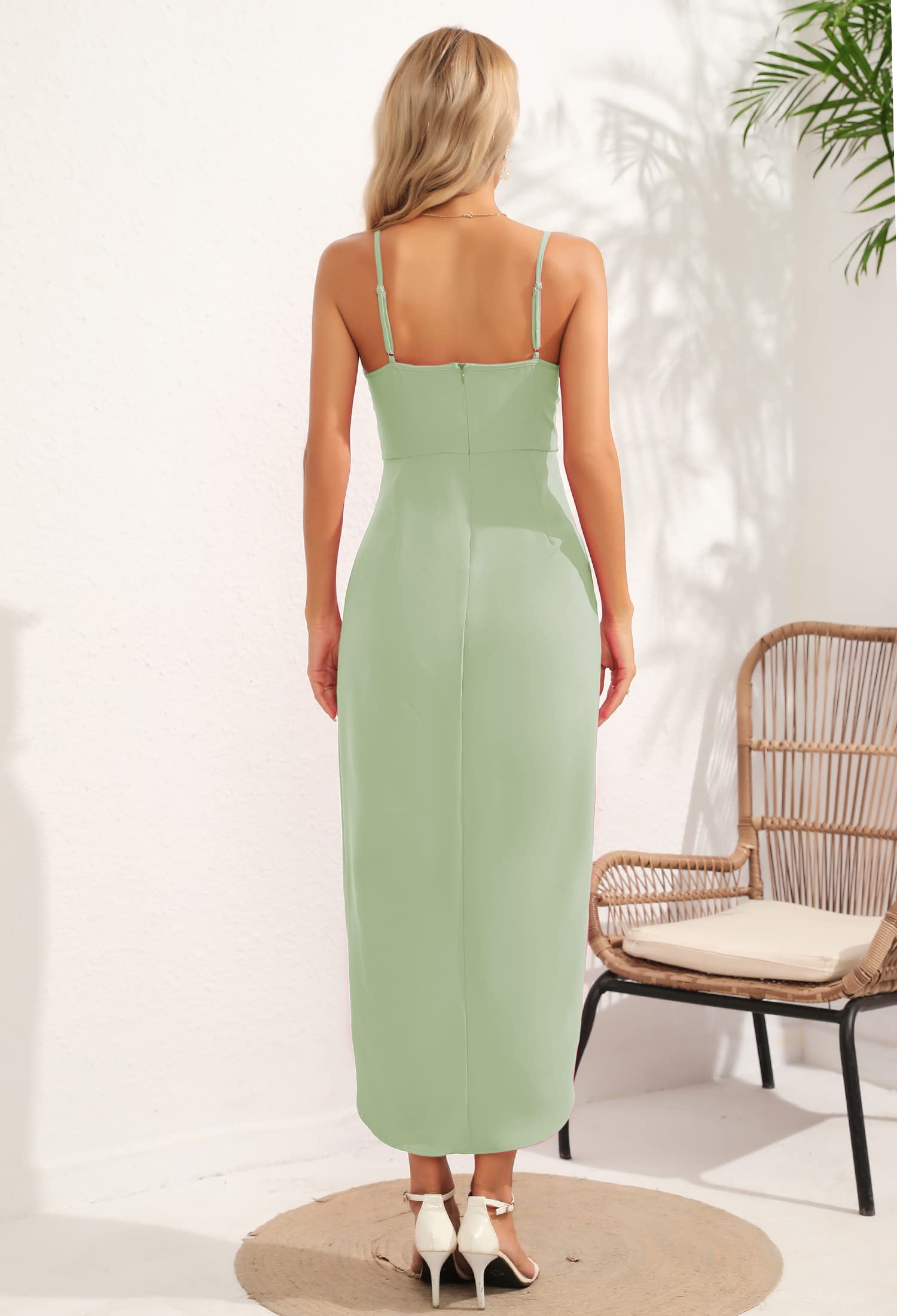 Aigeman Women's Sexy Backless Spaghetti Strap Satin Maxi Dress for Wedding Guest, Cocktail Party & Summer Events | Elegant Evening Gown for Formal Occasions