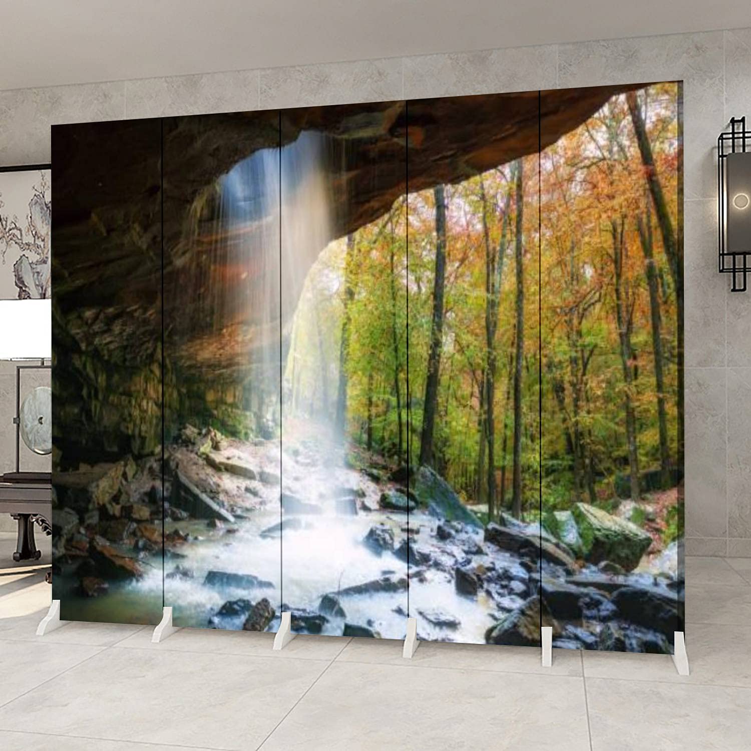 5-Panel Folding Room Divider - Freestanding Privacy Screen for Indoor Use | Canvas Partition Wall Separator | Perfect for Home, Office & Studio Spaces | Inspired by Ozark National Forest Autumn Scenery