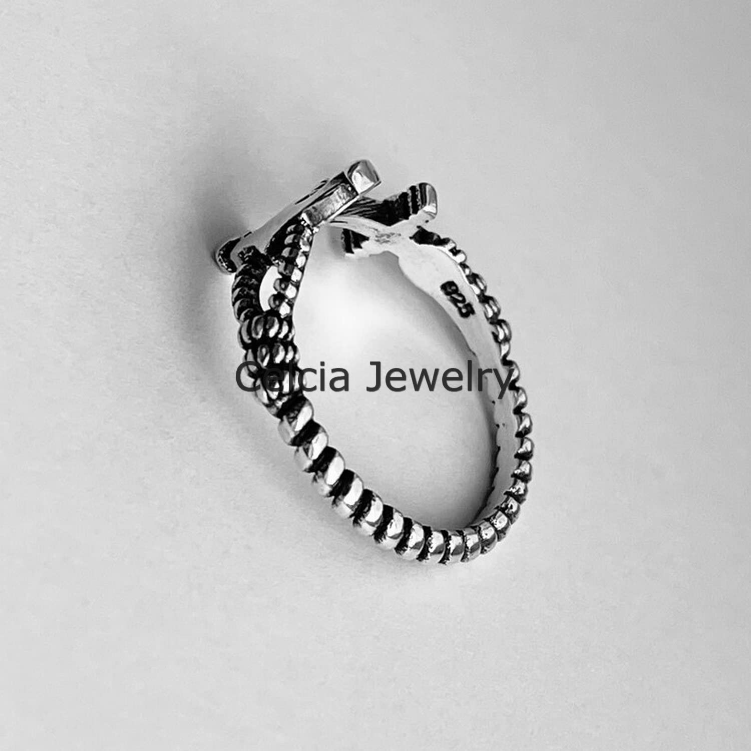 925 Sterling Silver Anchor Ring for Women - Minimalist Rope Band Ring, Faith & Love Jewelry, Boat & Boho Style - Perfect for Mothers Day Gifts, Beach Outfits & Nautical Fashion (Size 7)