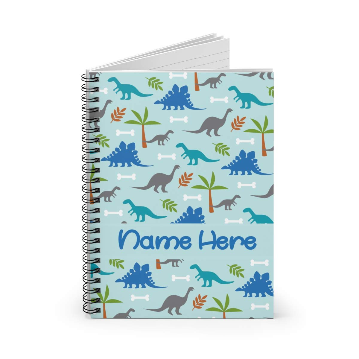 Custom Dinosaur Spiral Notebook - Personalized Light Blue Dino Bones Design for Kids, Teens & Women | Unique School Supplies, Journaling & Gift Ideas for Dino Lovers