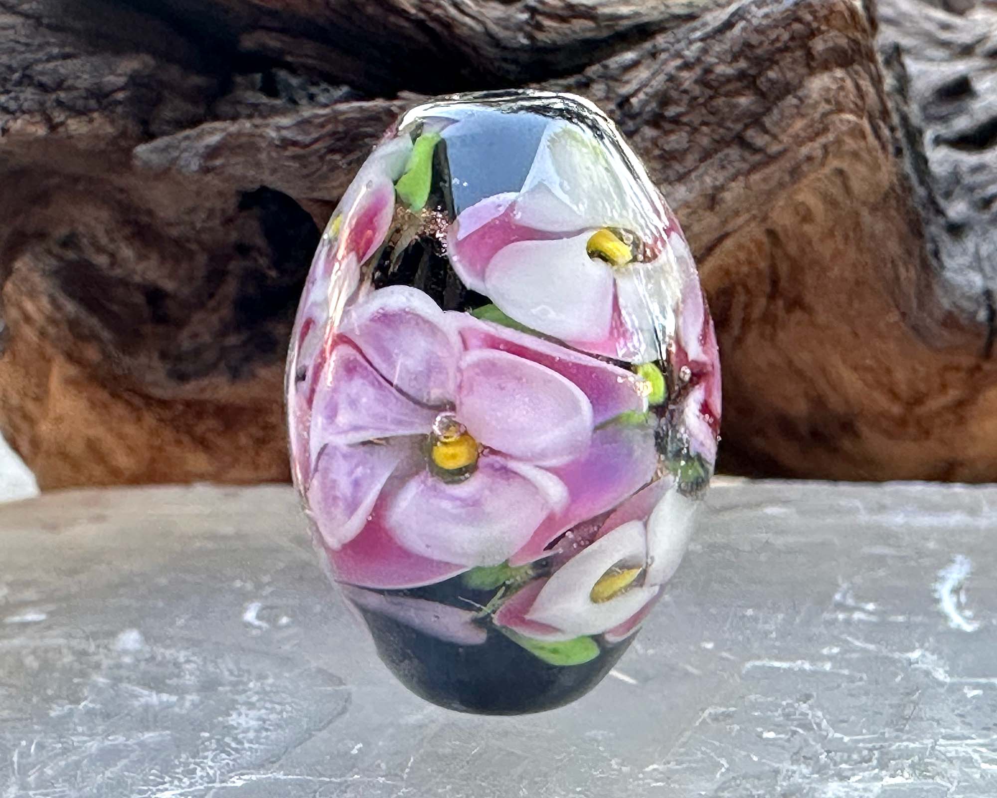 Enchanting Pink Floral Lampwork Glass Focal Bead for Jewelry Making - Perfect for Necklaces, Bracelets, and DIY Craft Projects
