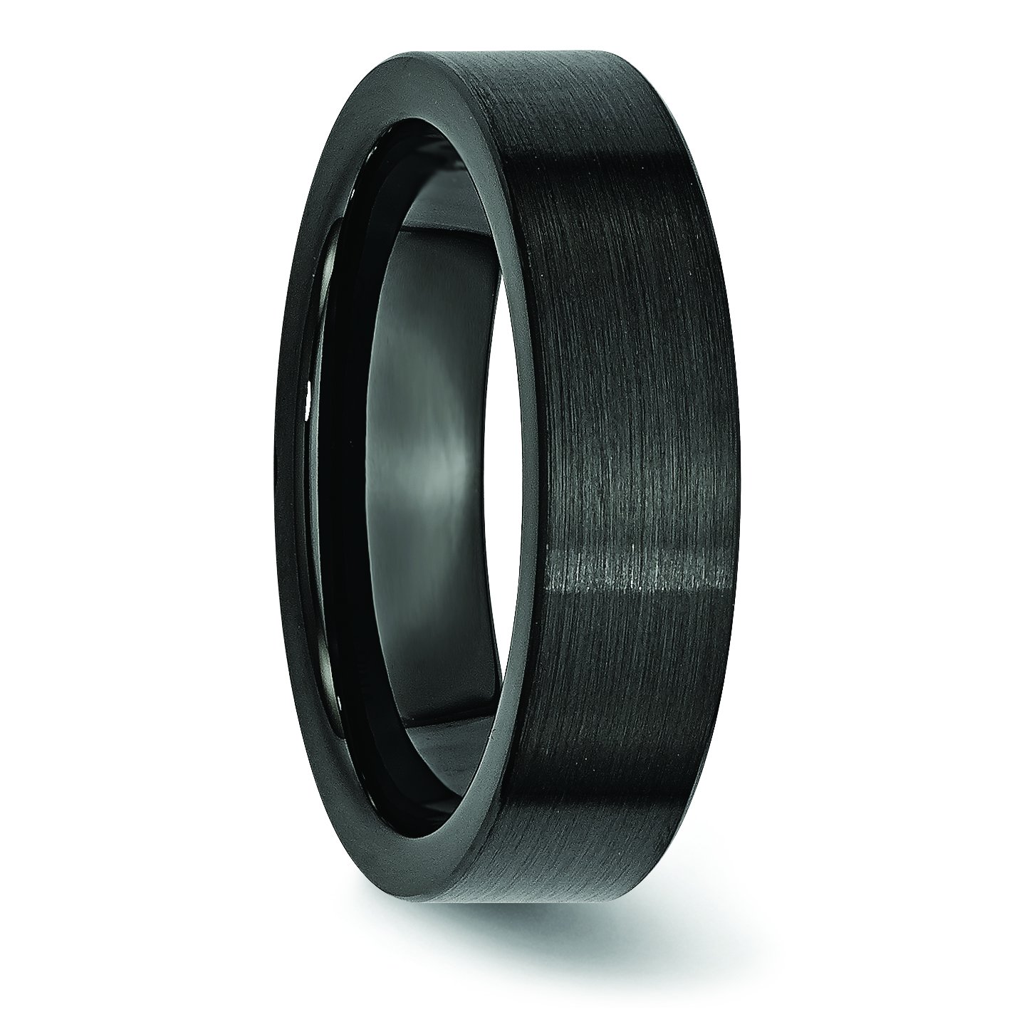 Men's Black Ceramic Wedding Band Ring - 6mm Brushed Flat Comfort Fit for Men - Perfect for Everyday Wear, Anniversary & Engagement Rings