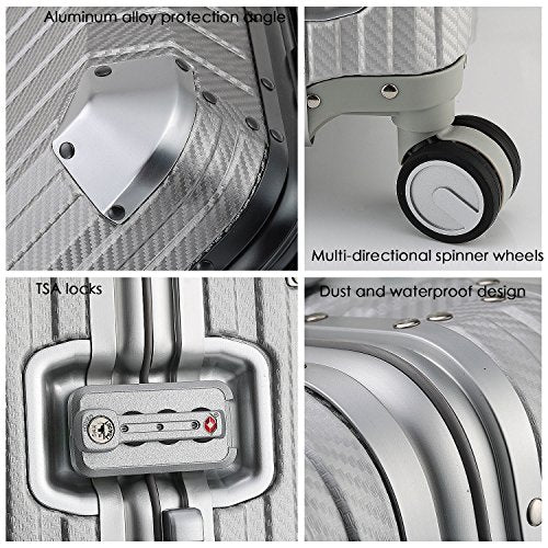 Premium All-Aluminum Hard Shell Suitcase with 360° Spinner Wheels - Lightweight & Durable Checked Luggage (Carbon Fiber Silver, 29 Inch) - Perfect for Business Travel & International Vacations