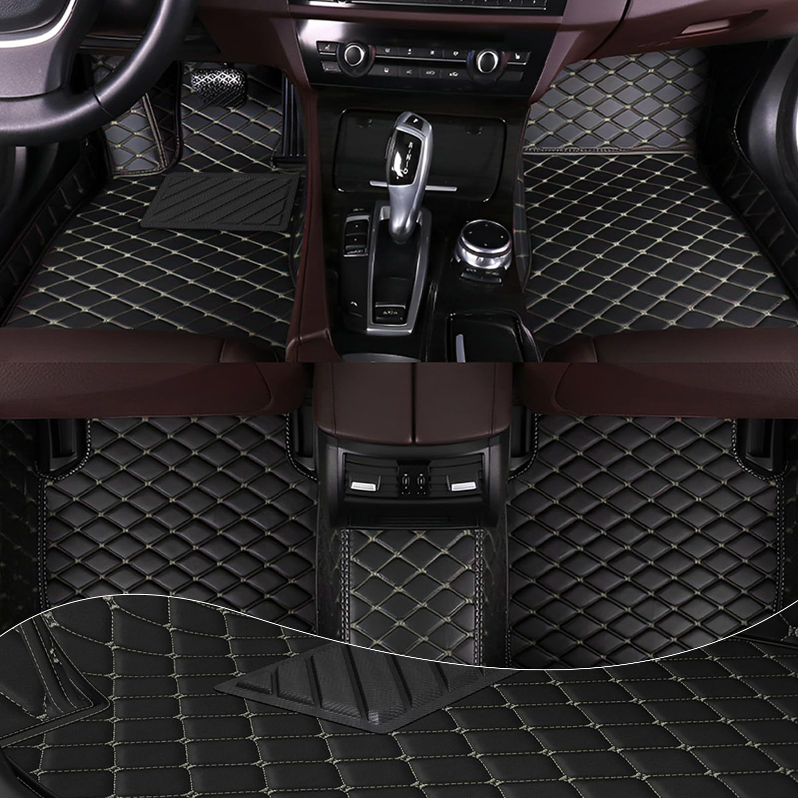Custom Fit All-Weather Non-Slip Leather Car Floor Mats for Audi A6 2001-2022 (Black/Beige) - Perfect for Daily Commuting, Road Trips & Winter Protection