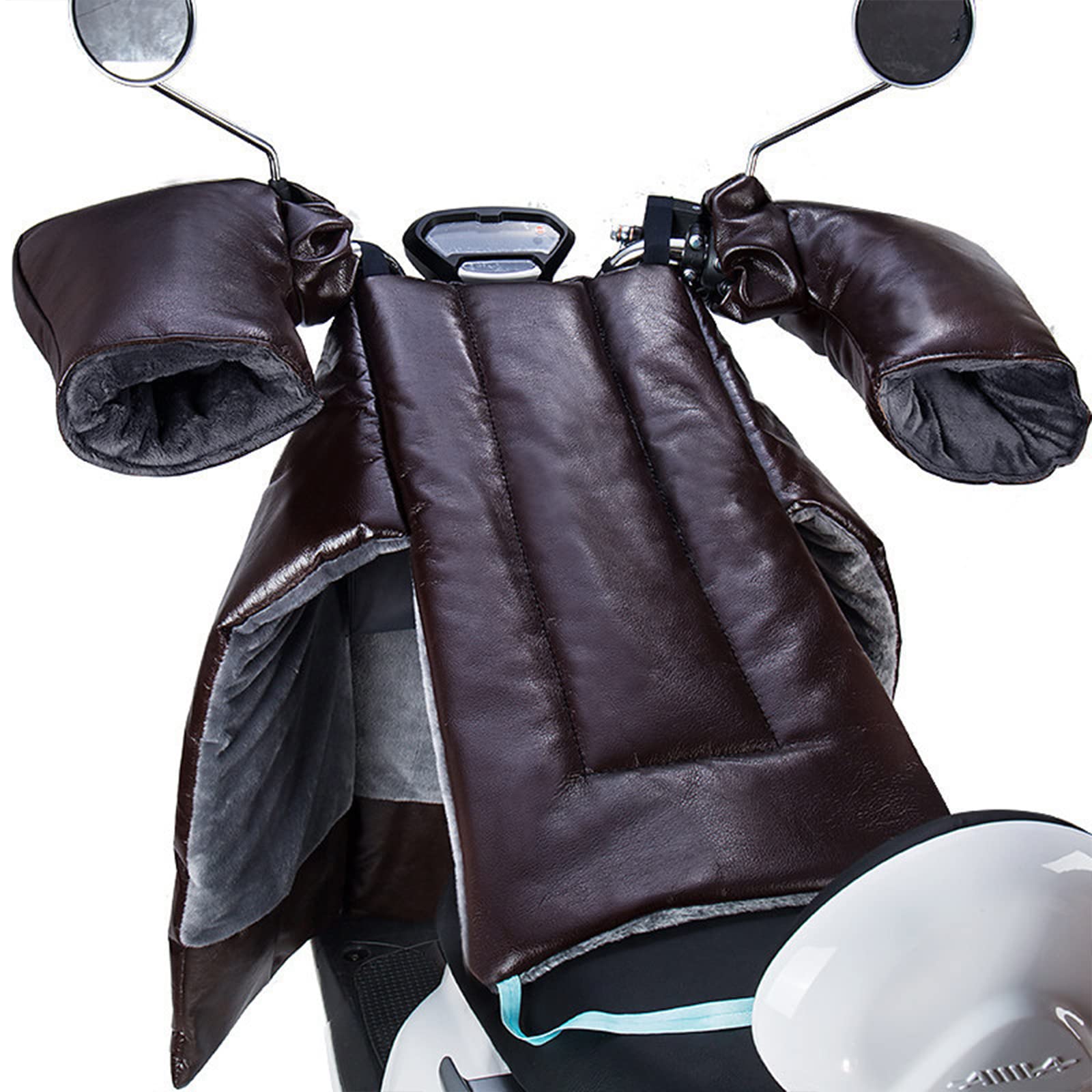 **Motorcycle Leg Lap Apron Cover - PU Thickened Windproof Warm Leg Blanket Protector with 2 Handlebar Gloves for Scooter & Electric Bikes (Brown) - Ideal for Cold Weather Riding & Commuting**