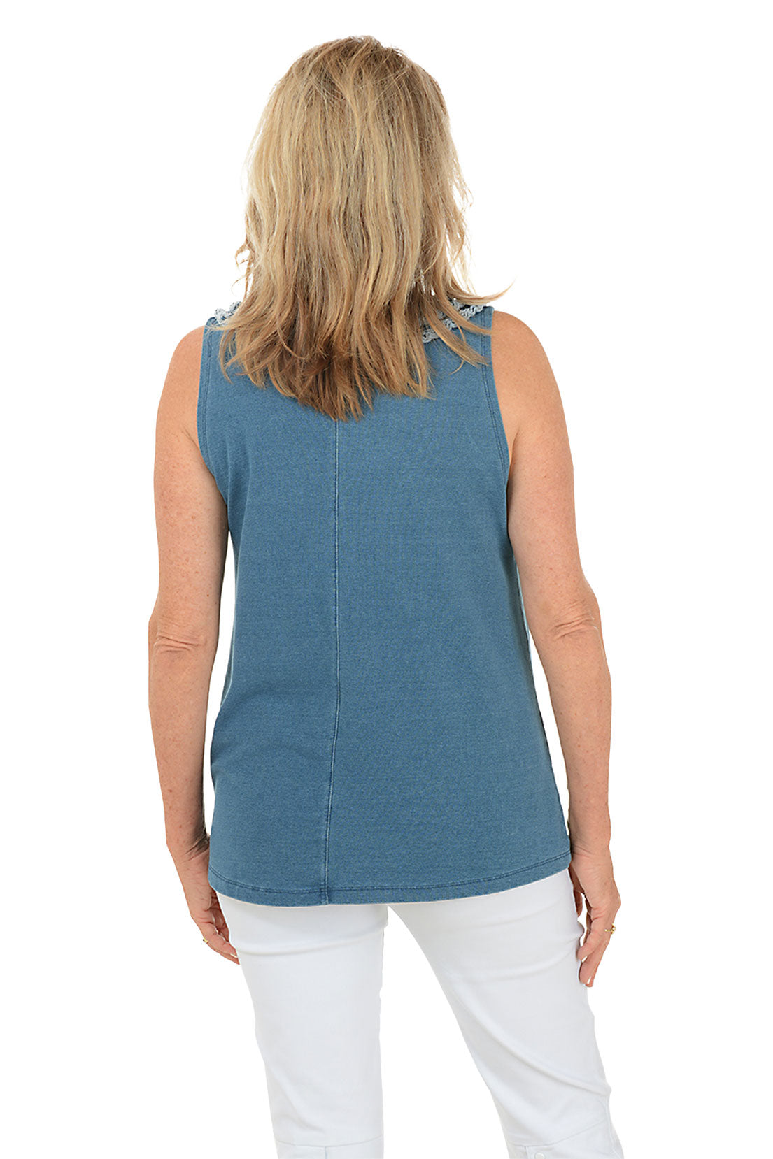French Terry Ruffle Neck Tank Top for Women - Soft & Comfortable Summer Blouse for Casual Wear, Layering & Outfits