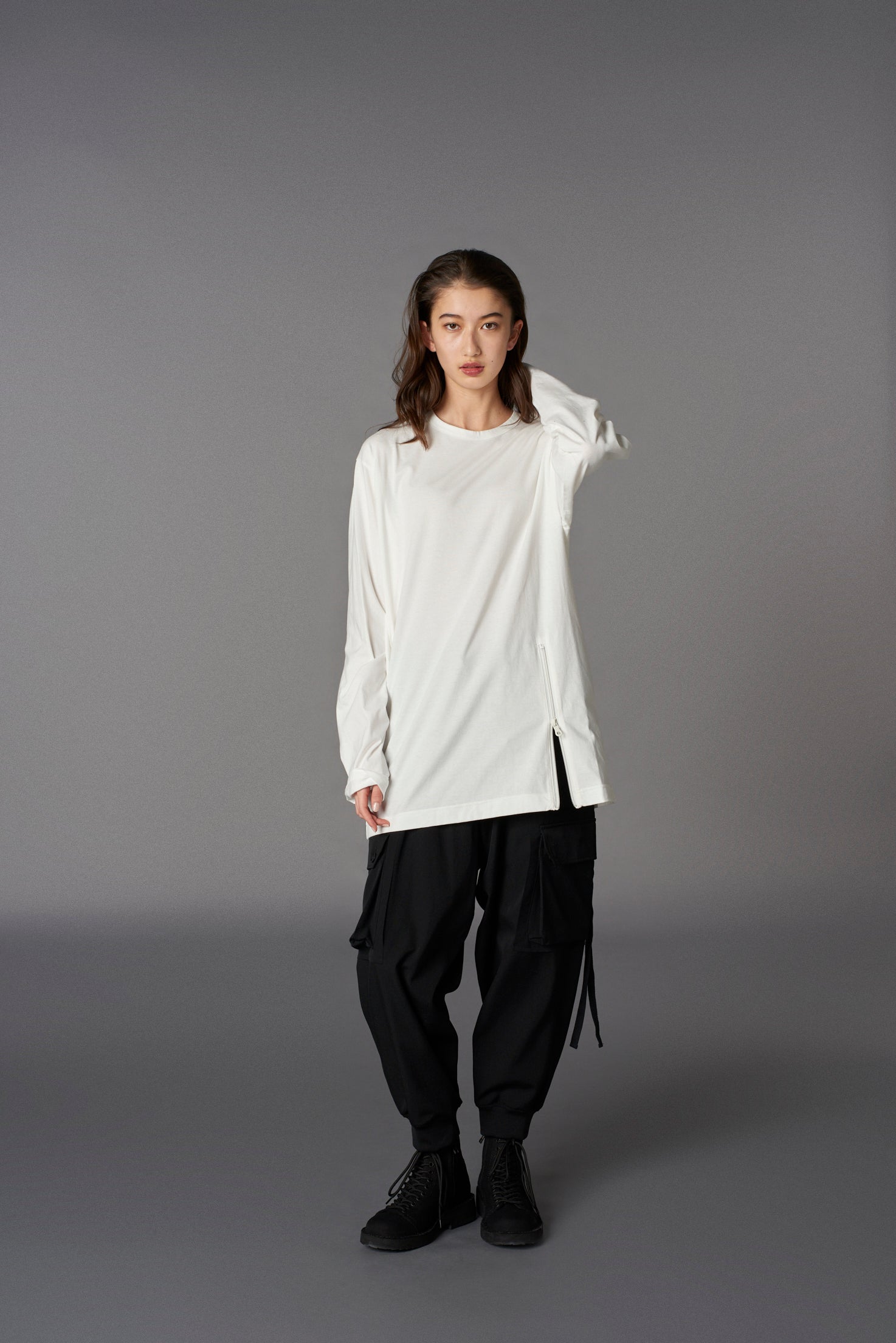 Soft Cotton Jersey Left Zipper Slit T-Shirt for Women - Trendy Casual & Streetwear Style - Perfect for Everyday Wear, Outings, and Layering