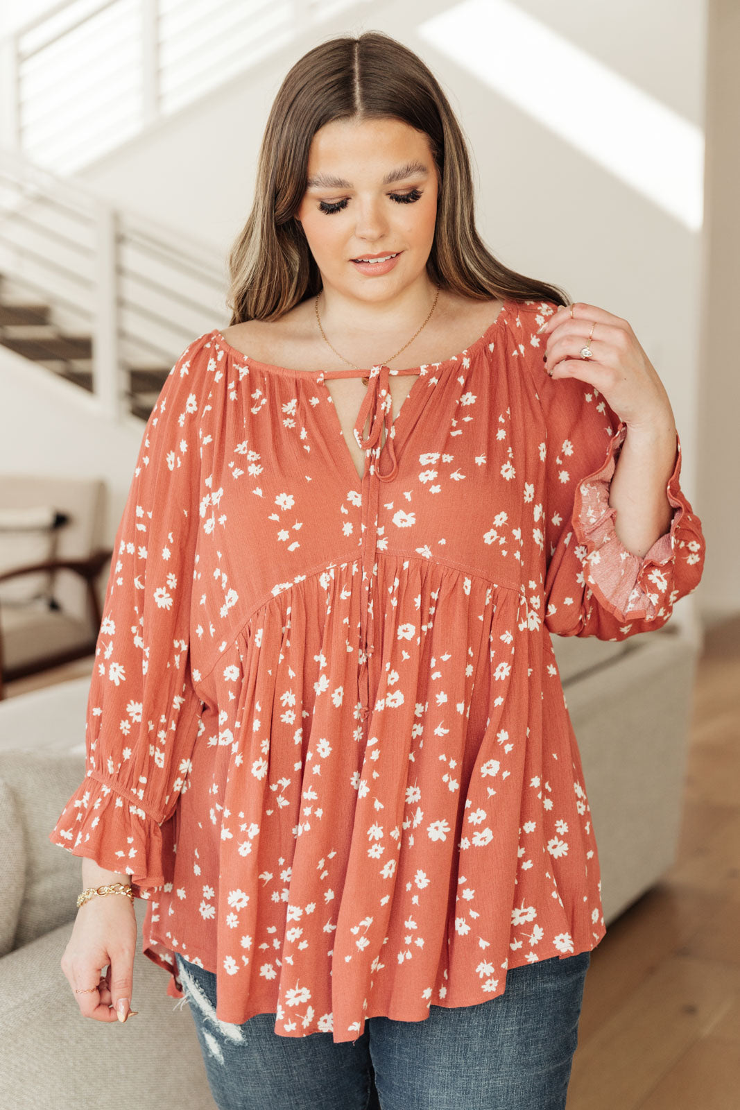 Stylish Daisy Flow Blouse in Rust Color - Perfect for Casual Outings, Office Wear & Spring Fashion