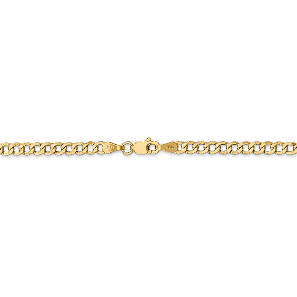 14K Yellow Gold 3.35mm Semi-Solid Curb Link Chain Bracelet - 7 Inch Length, Durable & Elegant Jewelry for Women, Perfect for Daily Wear, Gifts & Special Occasions