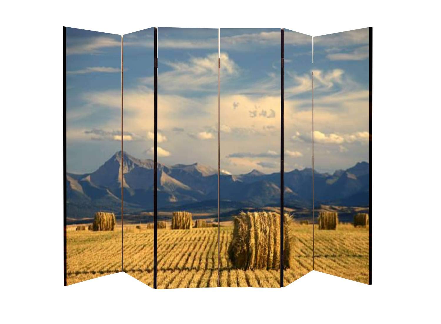 Wooden Room Divider with Alberta Scenic Agriculture & Harvest Theme - 6-Panel Folding Privacy Screen, Dual-Sided Canvas Partition for Home Office, Bedroom, and Indoor Display Shelves | Perfect for Space Separation and Decorative Wall Art