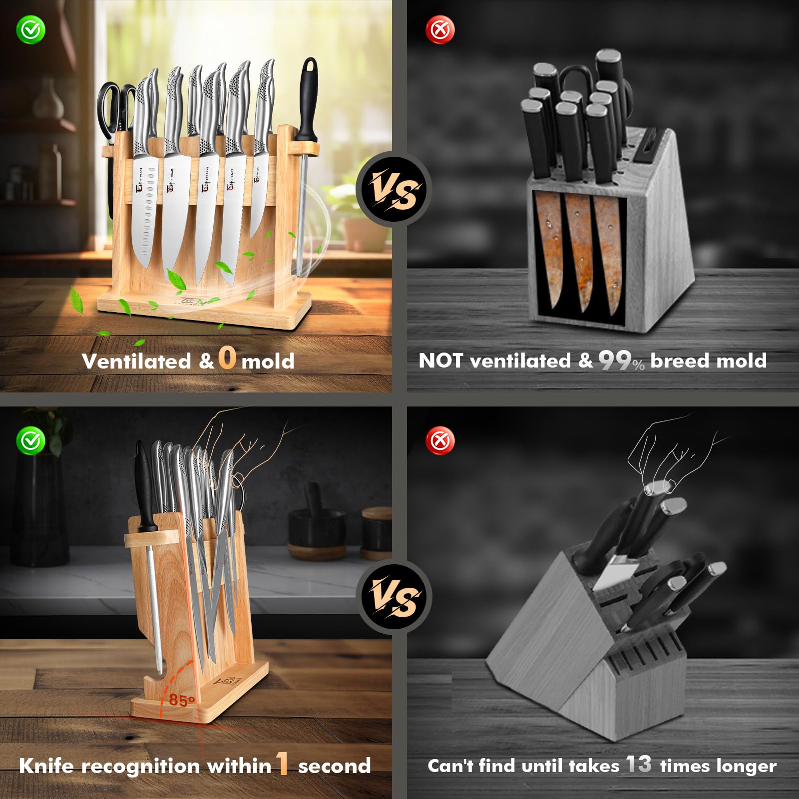Premium Japanese Style Kitchen Knife Set - 14 PCS High Carbon Stainless Steel Sharp Knives with Magnetic Block Holder, Ergonomic Handle & Sharpener - Perfect for Home Chefs, Cooking Enthusiasts & Professional Kitchens