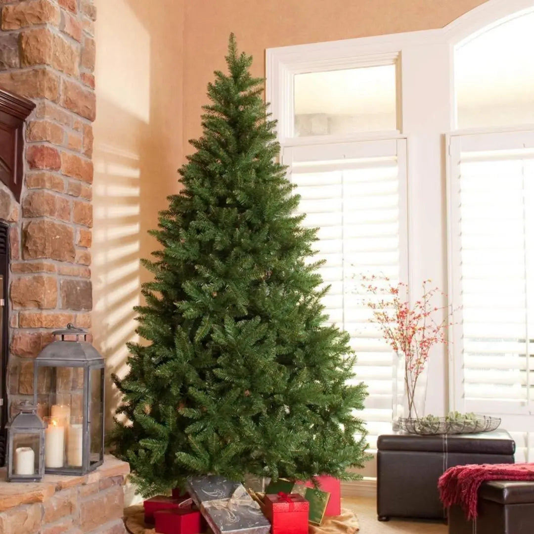 6.5'/7.5'/9' Pre-Lit Artificial Christmas Tree with Warm White LED Lights, Metal Stand & Hinged Branches - Perfect for Home, Office & Holiday Decorations