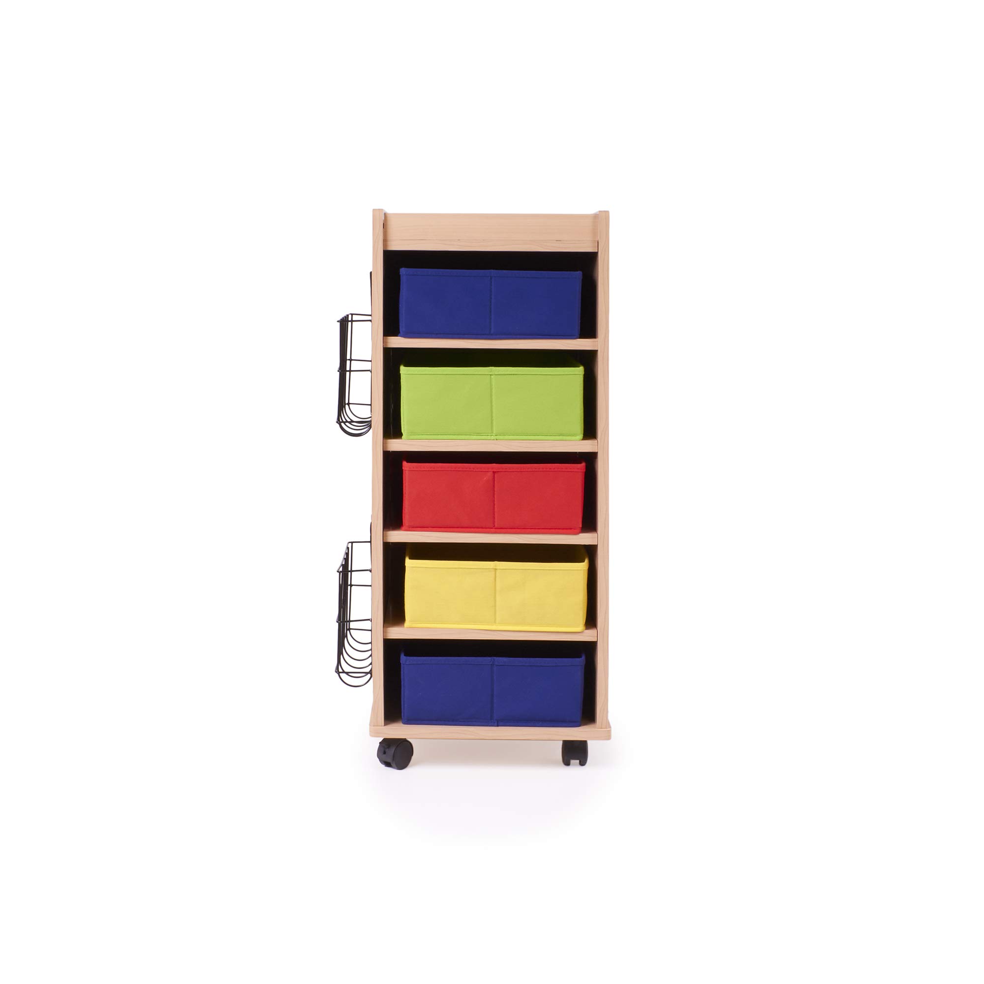 Guidecraft Rolling Storage Cart with 5 Fabric Bins - Organize School Supplies, Art & Craft Materials, Office Essentials | Perfect for Classroom, Home & Workspace Organization