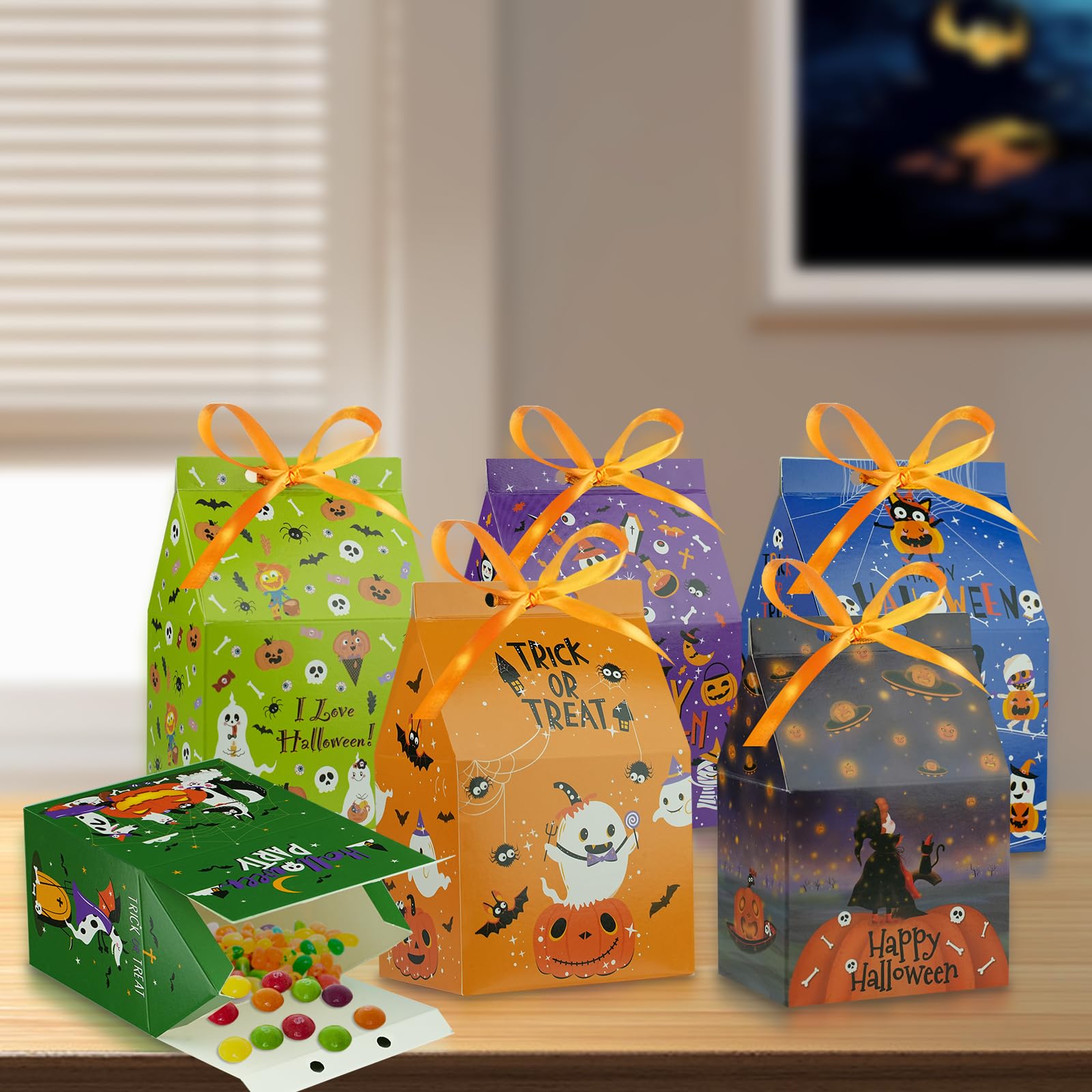 Halloween Candy Bags 12PCS - 6 Pattern Trick or Treat Bags with Ribbons for Kids, Halloween Party Favors & Goodie Bags - Perfect for Trick-or-Treating, Classroom Treats & Halloween Party Giveaways
