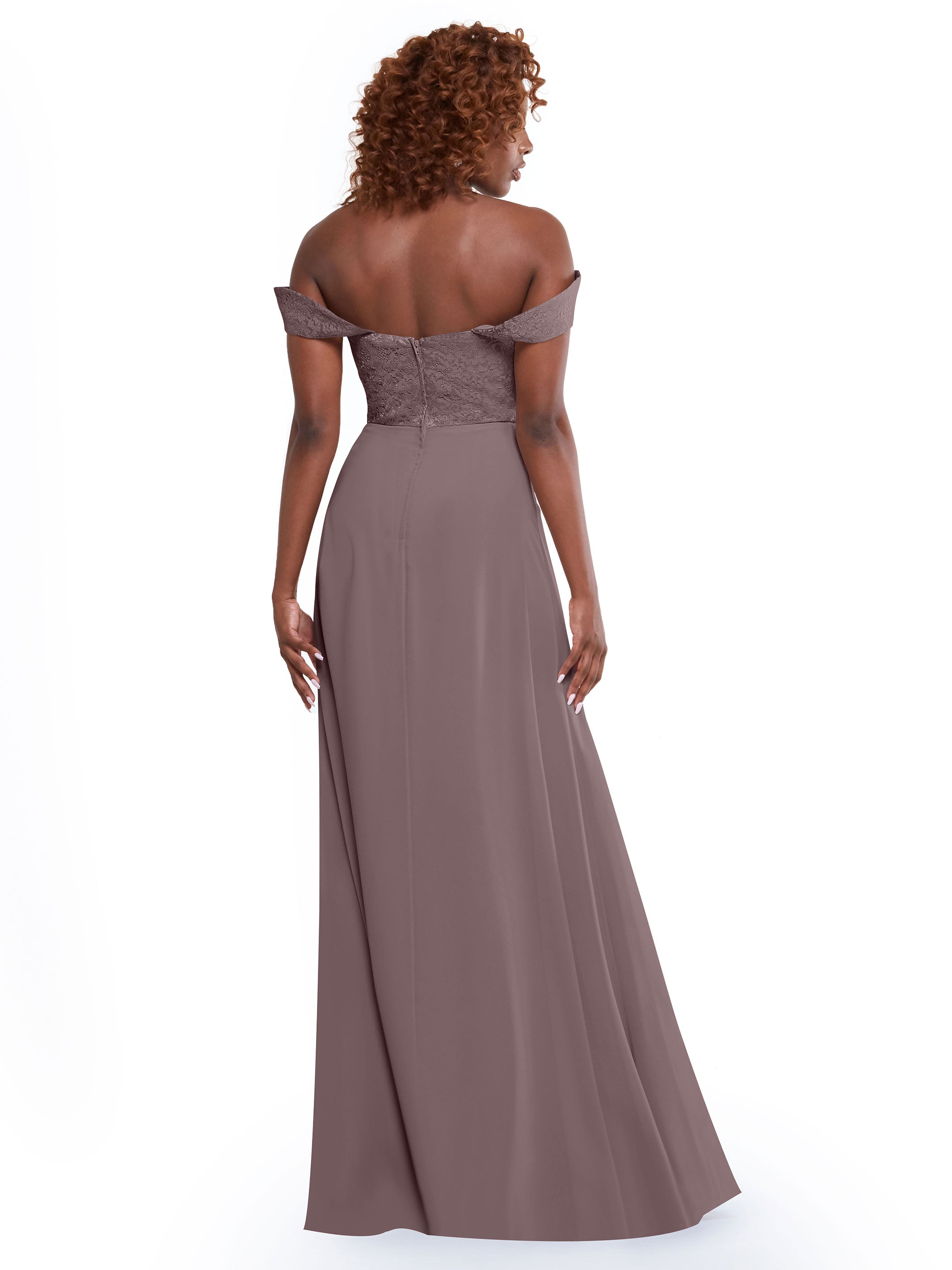 Elegant Off-the-Shoulder Chiffon A-Line Bridesmaid Dress with Lace Bodice - Perfect for Weddings, Formal Events & Special Occasions