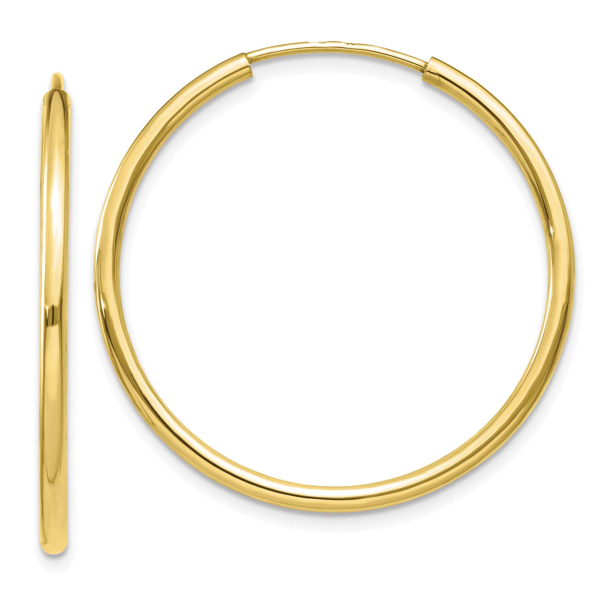 10K Yellow Gold Polished Endless Tube Hoop Earrings for Women - Classic Circle Huggie Earrings for Everyday Wear, Gift Giving & Special Occasions