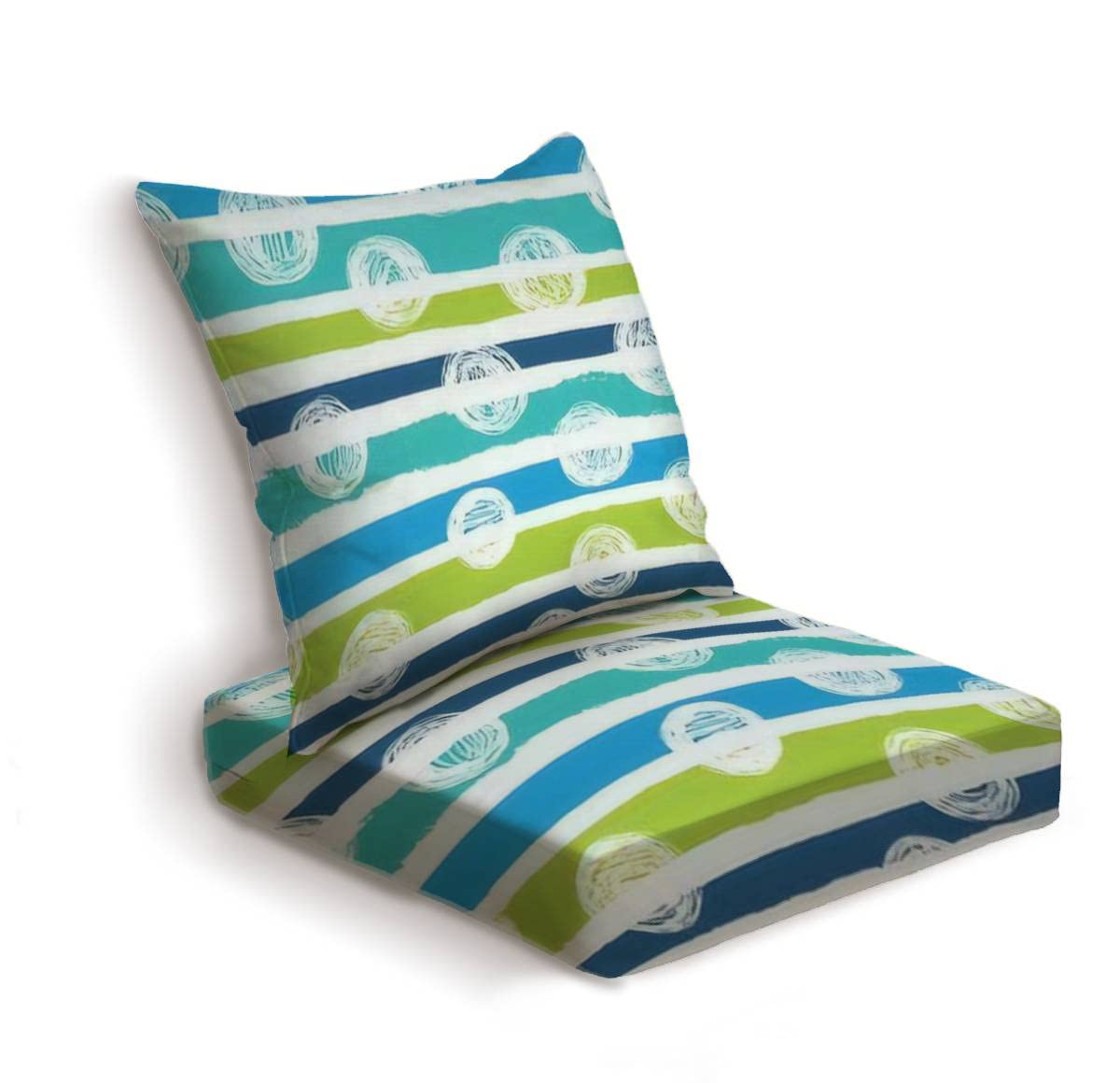 2-Piece Outdoor Deep Seat Cushion Set - Blue Horizontal Stripes Patio Furniture Replacement Cushions for Lounge Chairs & Conversation Sets - Waterproof & Comfortable for Backyard, Deck, Poolside Relaxation