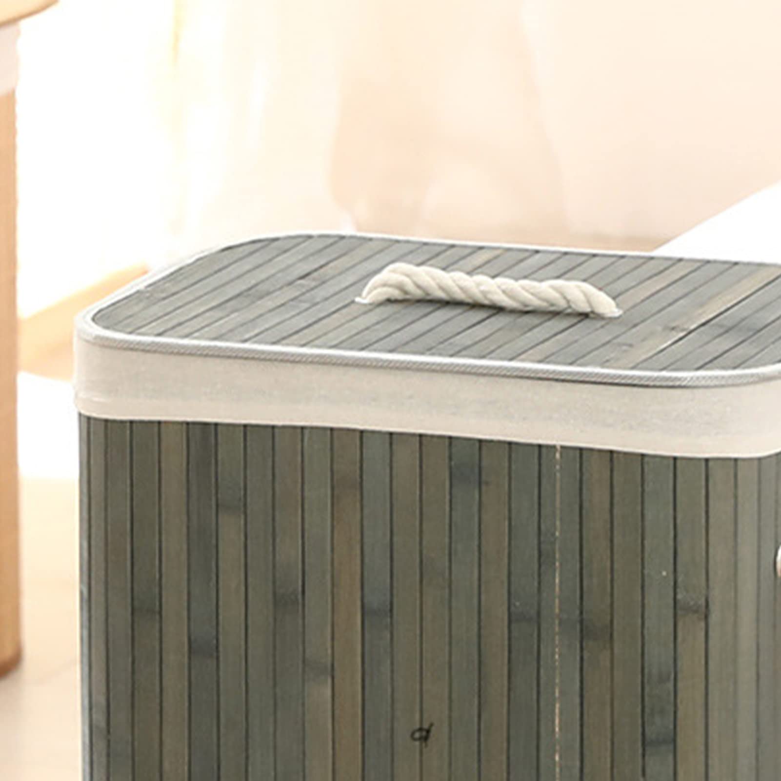 Foldable Bamboo Laundry Basket - Large Capacity Storage Organizer for Clothes, Toys & Groceries | Perfect for Dorm Rooms, Home & Travel | Grey Square (1.7 Cu Ft) - Space Saving & Multi-Purpose Use