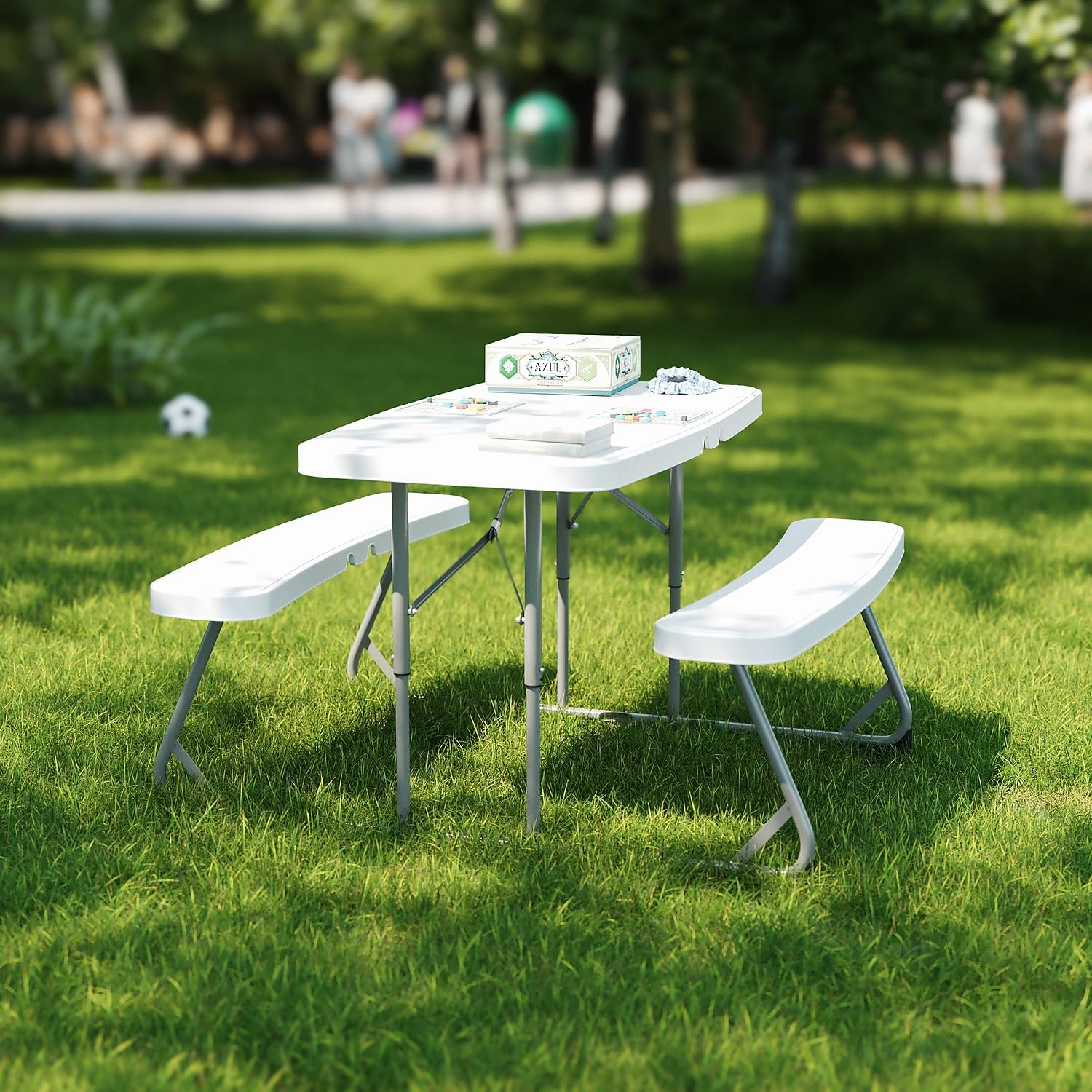 Flash Furniture Paige Easy-Fold Kids Outdoor Picnic Table and Benches Set - Durable Commercial-Grade Folding Plastic Play Table for Toddlers Ages 2-5 - White - Perfect for Daycare, Preschool, Backyard, and Park Use
