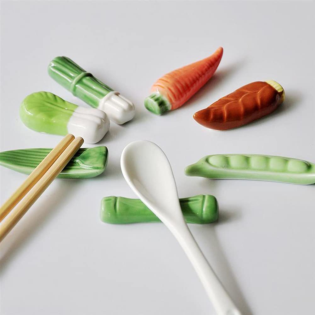 Vegetable-Themed Ceramic Chopstick Holder, Knife Stand, Spoon Rest & Fork Rack - Handcrafted Kitchen Tableware for Asian Dining & Home Decor