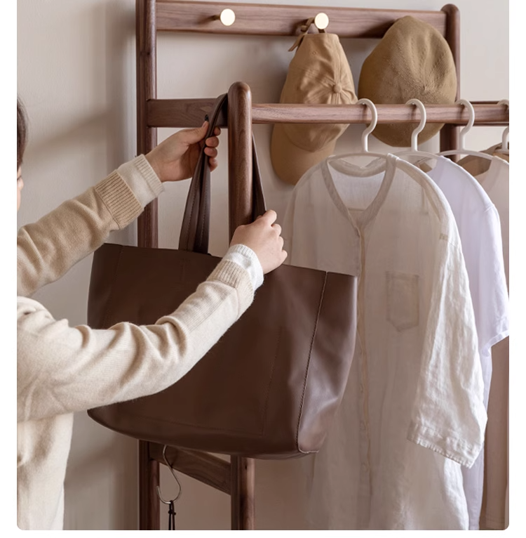 Premium Black Walnut & Oak Solid Wood Floor-to-Ceiling Clothes Storage Rack - Heavy-Duty Garment Organizer for Bedroom, Closet, or Entryway
