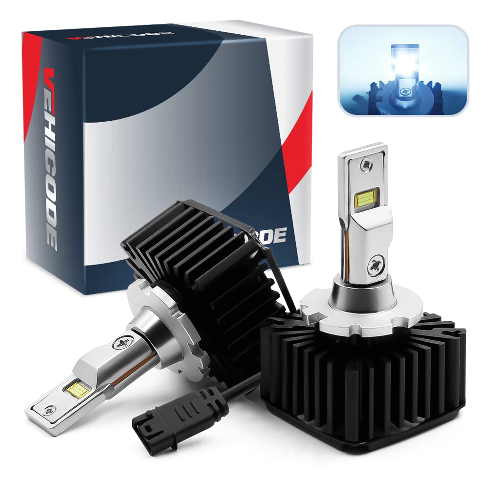 VehiCode D1S LED Headlight Bulb 8000K Cool Blue - D1R D1C 35W CANBus Error Free HID Conversion Kit with Ballast, Plug and Play High/Low Beam Replacement for BMW, Mercedes, Audi (2 Pack) - Perfect for Night Driving & Foggy Conditions