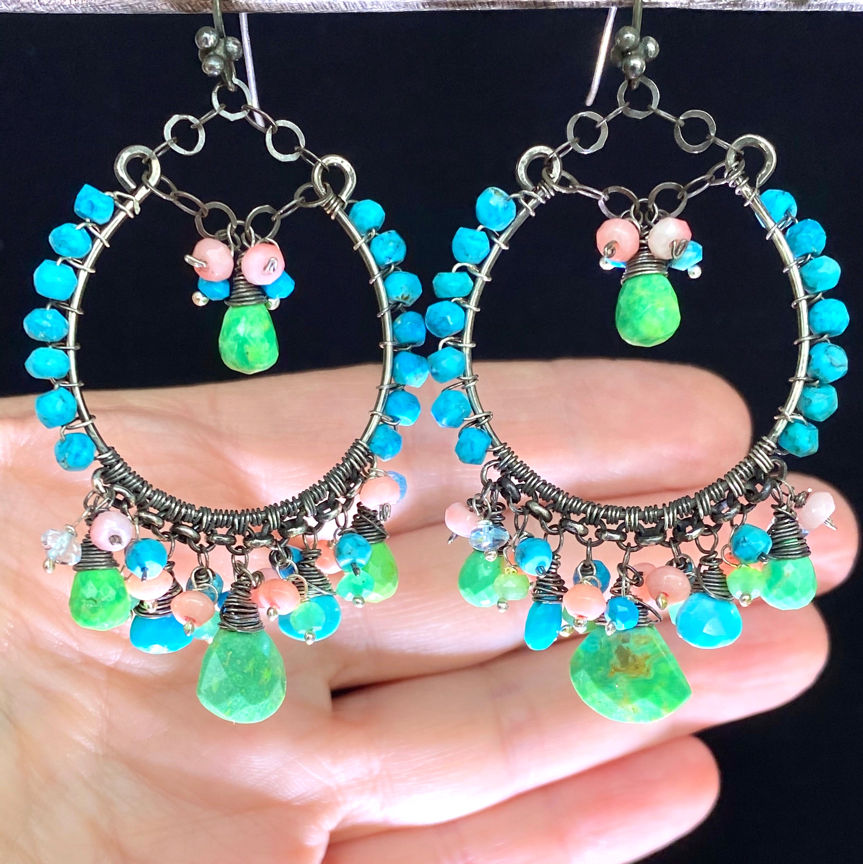 Turquoise Green and Oxidized Silver Earrings - Handmade Boho Chic Jewelry for Women | Perfect for Festivals, Weddings & Everyday Wear