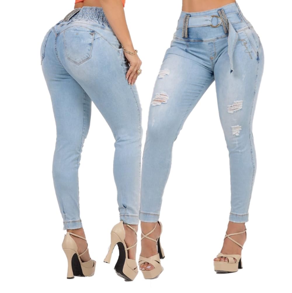 Rhero Women's High Waist Skinny Jeans - Stretch Denim Pants, Blue Wash, Size 6 | Perfect for Casual Wear, Office Outfits & Date Nights