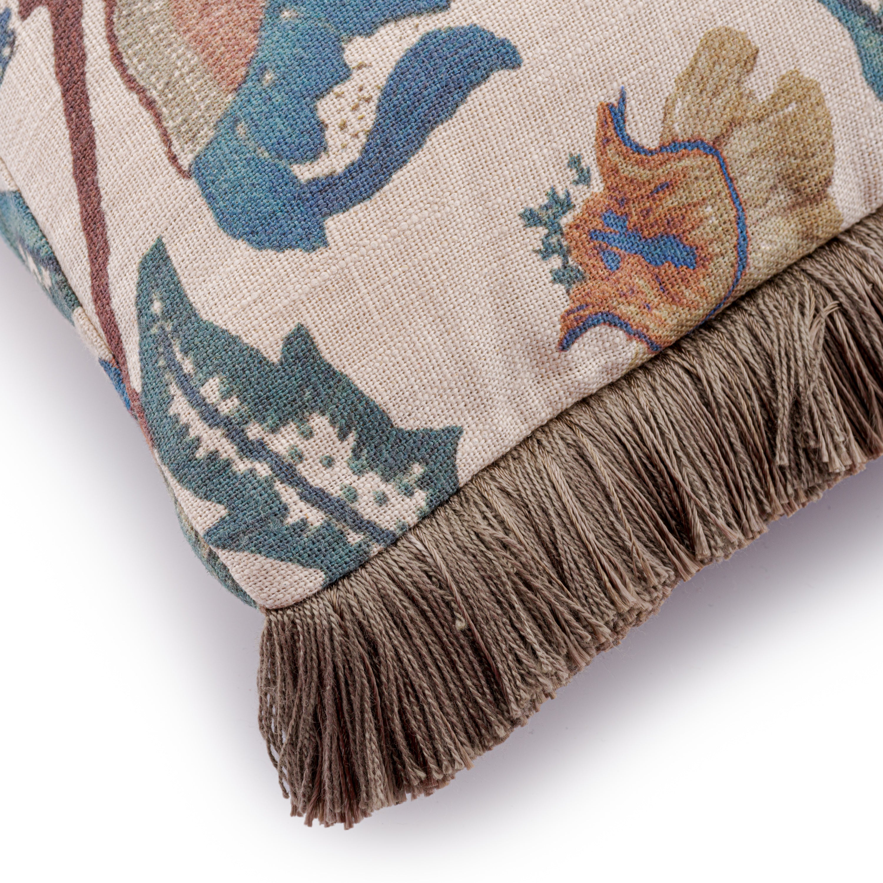 Premium Blue Linen Fringed Throw Pillow Cover 21.6