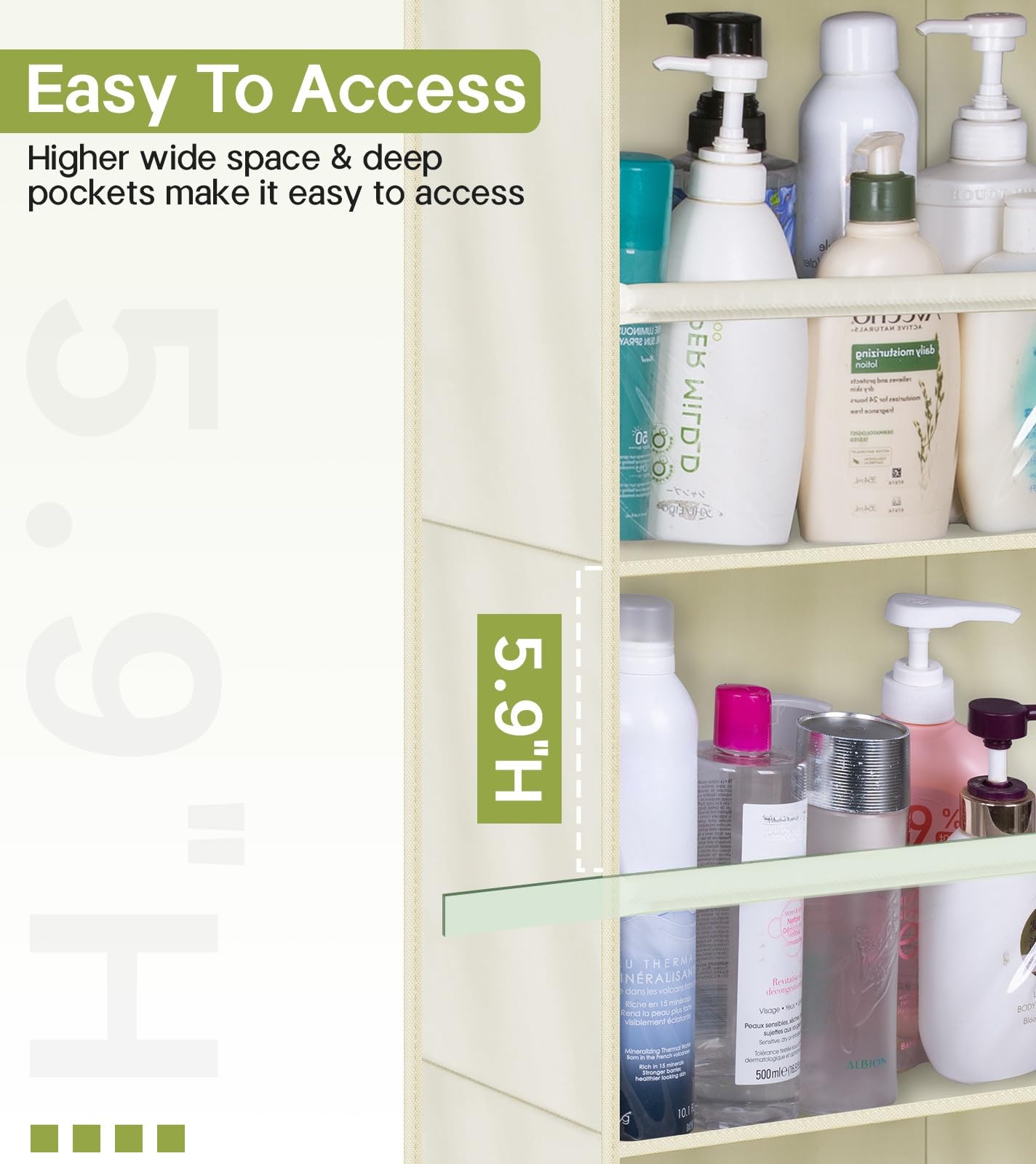 AOODA 2 Pack Over The Door Hanging Organizer with Clear Deep Pockets - Large Capacity Storage for Baby Clothes, Diapers, Toys | Perfect for Nursery, Bathroom, Bedroom & Pantry Organization (Light Beige)