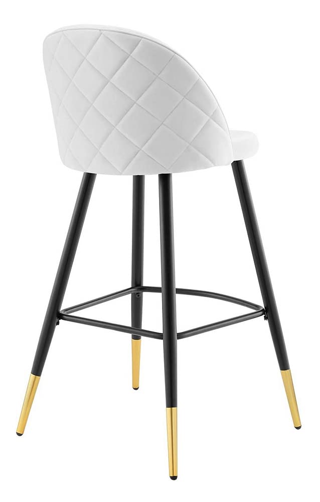 Modway Cordial Performance Velvet Dining Bar Stools - Set of 2 White Upholstered Counter Height Stools for Kitchen Island, Breakfast Bar & Home Decor