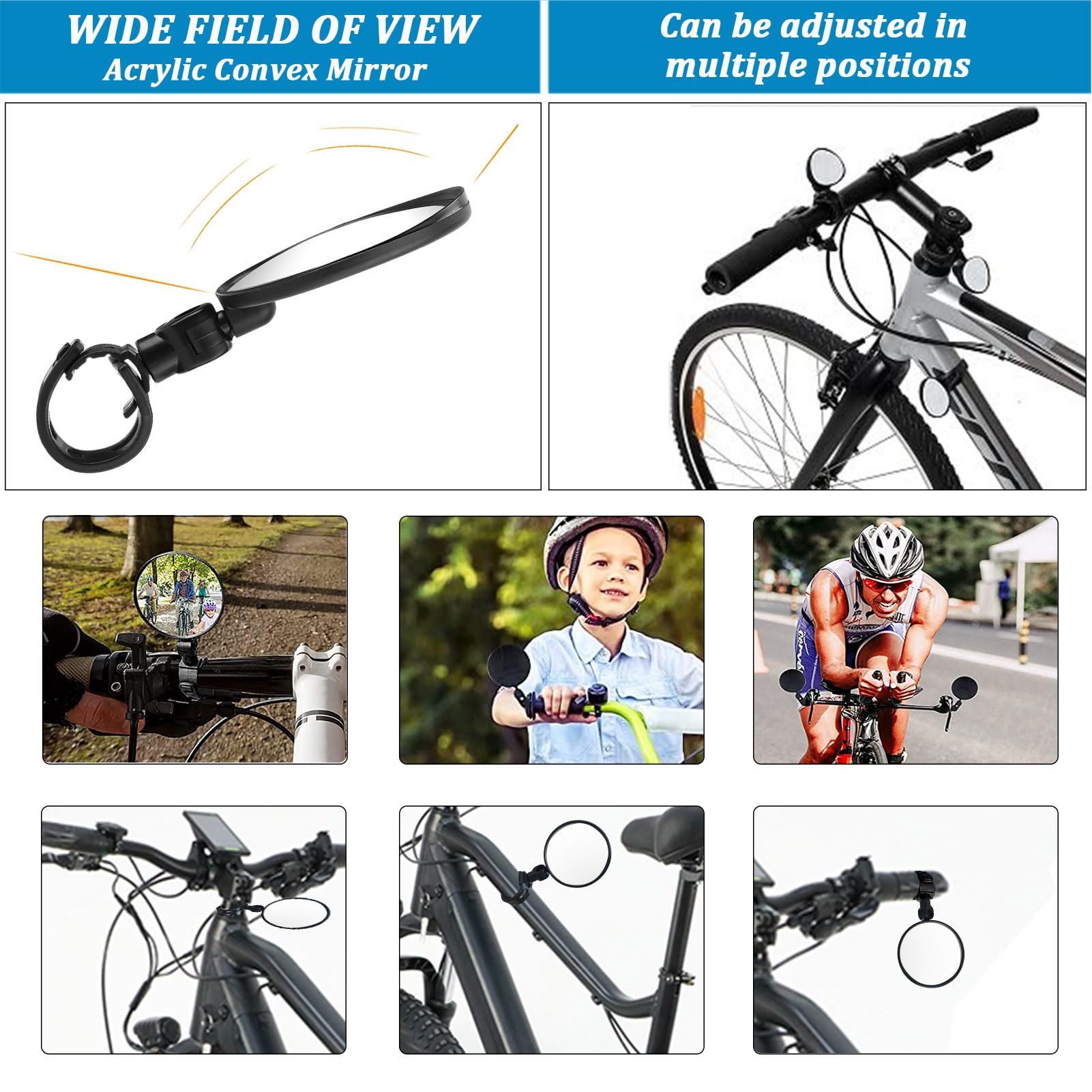 2 Pack Adjustable Rotatable Wide Angle Bicycle Handlebar Mirror - Shockproof Acrylic Convex Rear View Mirror for Mountain/Road Bikes - Perfect for Safe Cycling, Commuting & Outdoor Adventures (Round)