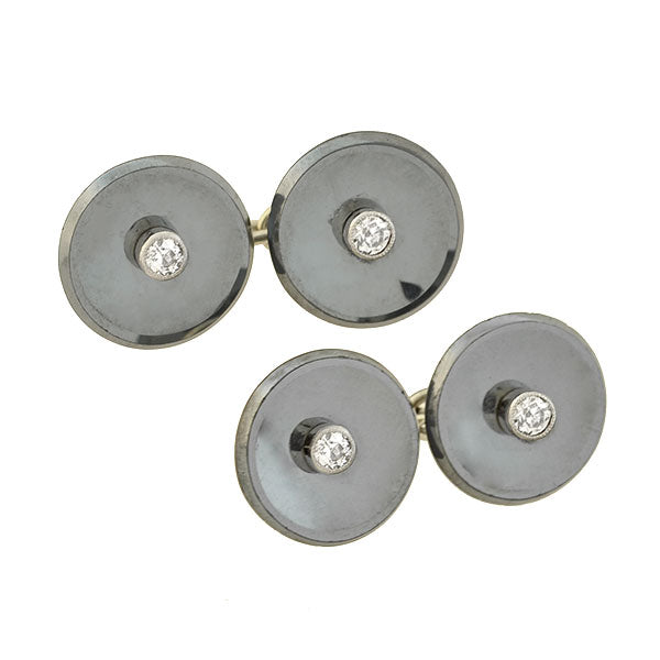 Vintage Late Art Deco 18K Gold Diamond & Hematite Double-Sided Cufflinks for Men - Perfect for Weddings, Business Meetings & Formal Events