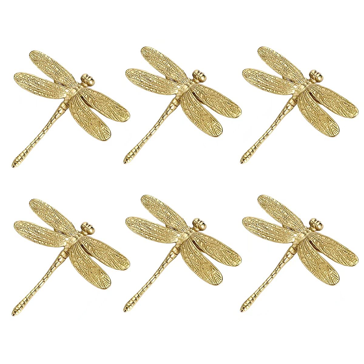 6PCS Brass Dragonfly Cabinet Knobs - Golden Tone Decorative Drawer Handles for Dresser, Cupboard & Bathroom - Vintage Home Decor & Furniture Hardware Upgrade