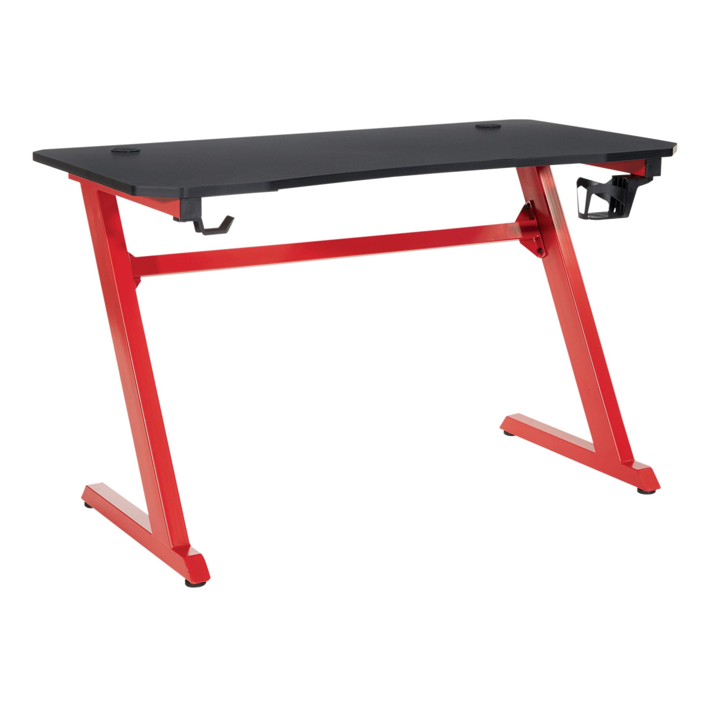 OSP Home Furnishings Ghost Battlestation Gaming Desk - Carbon Fiber Surface, Matte Black Top & Red Legs with Accessories | Perfect for PC Gaming Setup, Streaming & Home Office Workspace