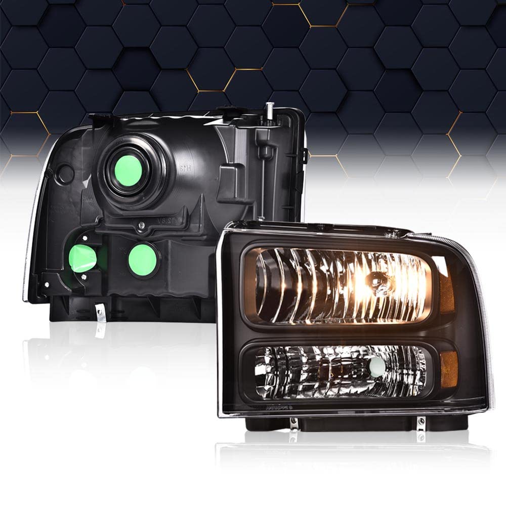 PIT66 Headlights for Ford F250 F350 Super Duty & Excursion - Clear Lens Black Housing - for Night Driving