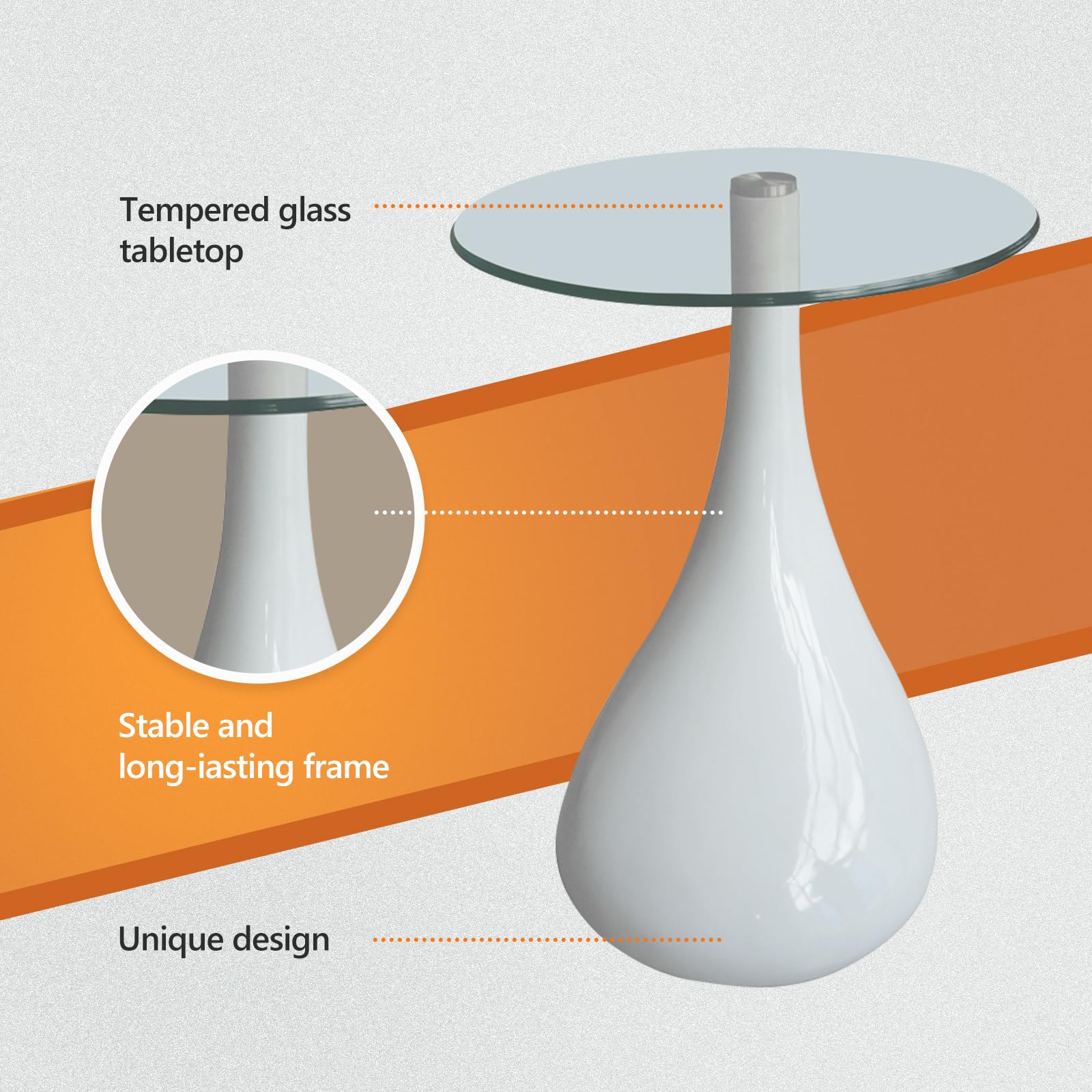 vidaXL Modern Coffee Table with Water-Drop Base & Round Tempered Glass Top - 16.5'' Diameter x 21.7'' Height - High Gloss White - Perfect for Living Room, Lounge or Office Decor