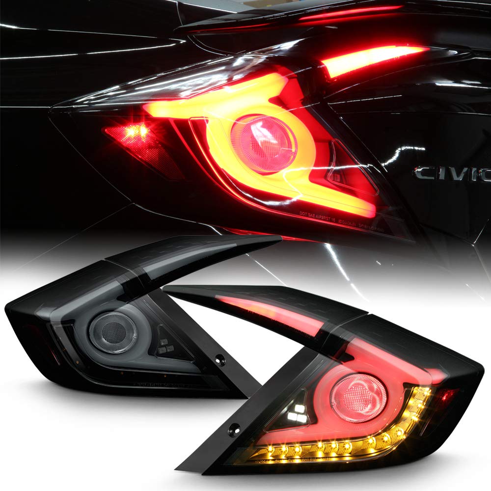 ACANII Black Housing Smoked Lens LED Tail Lights for 2016-2021 Honda Civic Sedan - Shuriken Shape Design, High Visibility Brake Lamps | Perfect for Night Driving & Car Customization