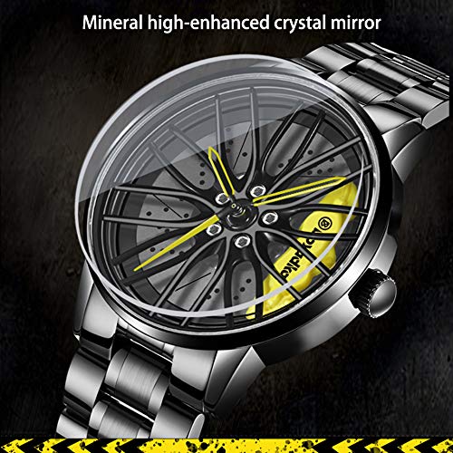 Stainless Steel Car Wheel Watch with Japanese Quartz Movement - Waterproof Sports Wristwatch for Men - Perfect for Racing Enthusiasts & Car Lovers - Ideal for Driving, Motorsport Events & Everyday Wear