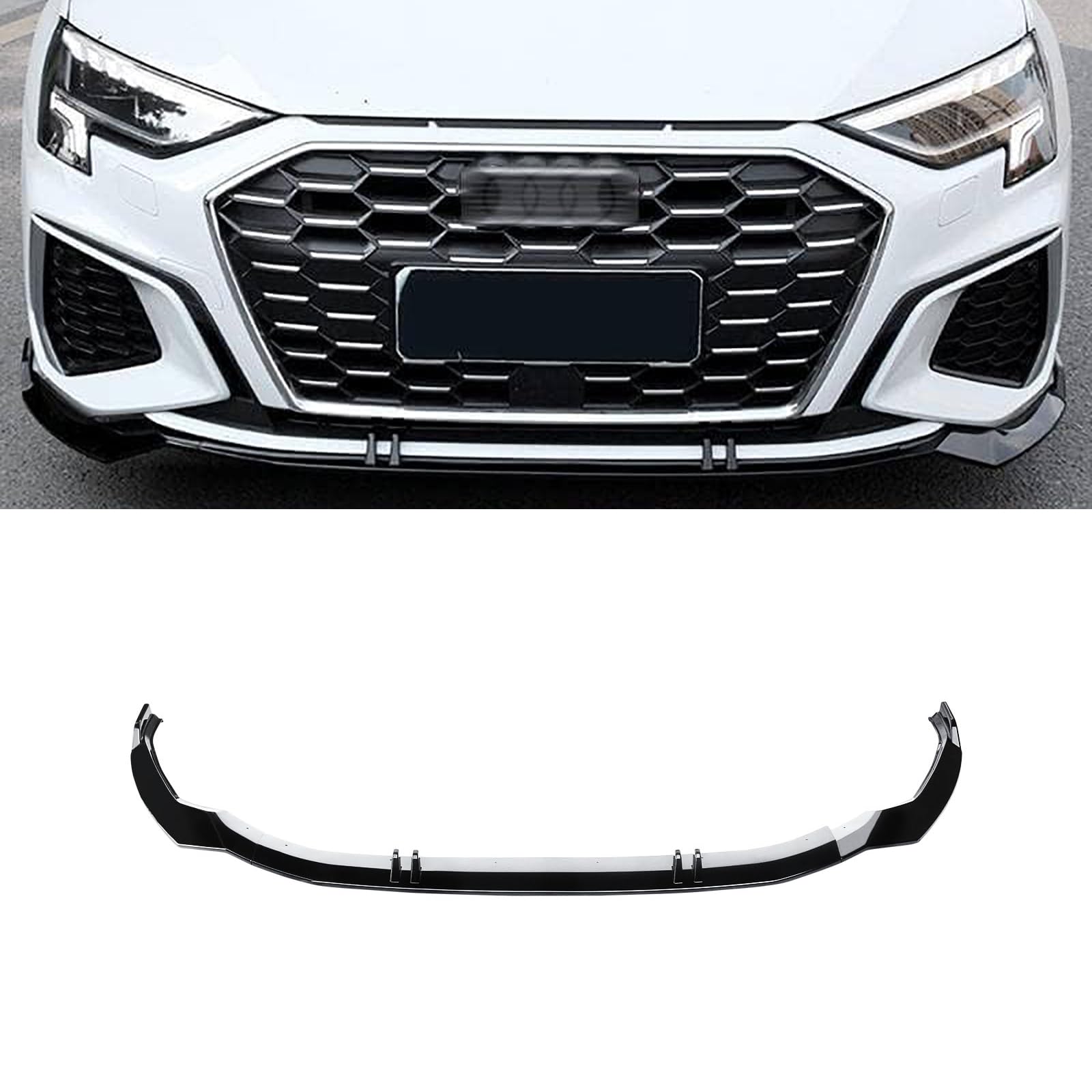 Glossy Black ABS Front Bumper Lip Spoiler for 2022-2023 Audi A3 S3 Sedan & Sportback | Painted Body Kit Splitter Air Dam Chin Diffuser | Enhances Aerodynamics & Sporty Look for Street Racing & Car Shows