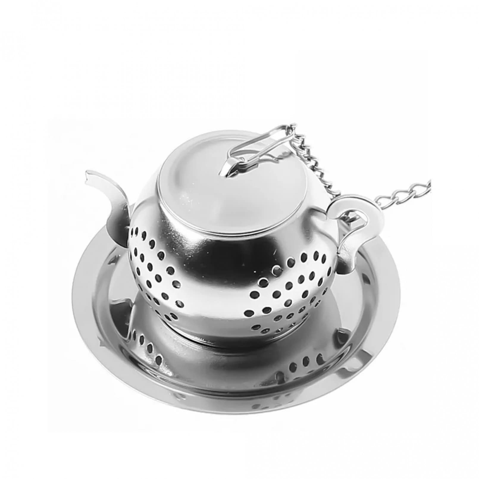 Premium Stainless Steel Loose Tea Infuser with Chain & Drip Tray - Teapot-Shaped Tea Strainer for Leaf Tea, Herbs & Spices - Perfect for Home, Office & Tea Ceremonies