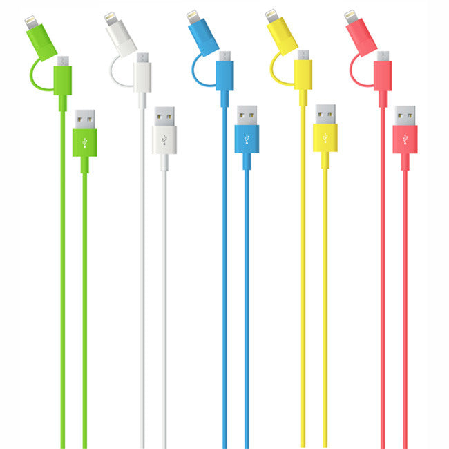 2 in 1 Lightning & Micro USB Charging Cable for iPhone 5/5s/5c/6/6 Plus & Android Phones - Fast Charging Cord for Home, Office, Car & Travel